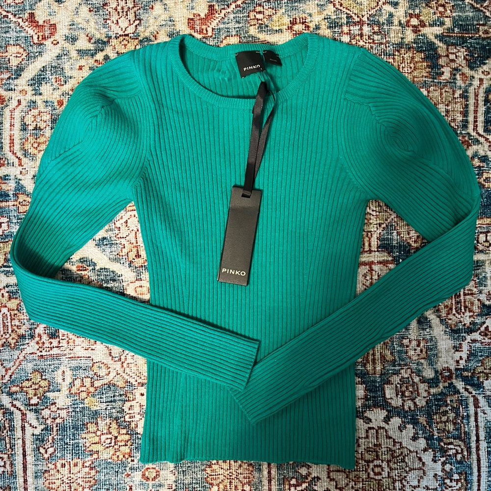 NWT Pinko Emerald Green Puff Sleeve Knit Pullover Sweater Size XS